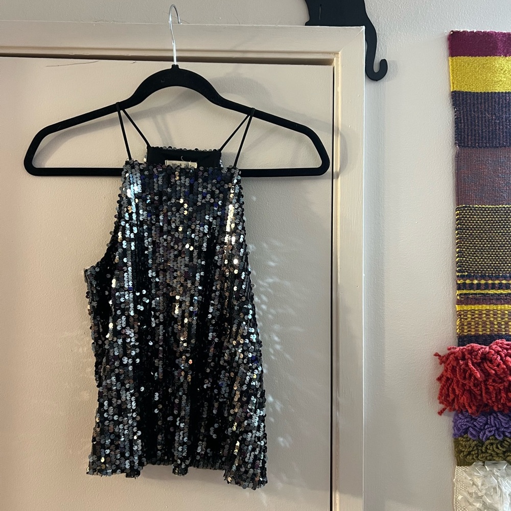 Black and Silver Sequin Sleeveless Camisole